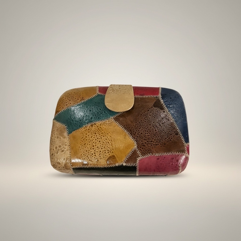 Vintage Stuart Kern Patchwork Leather Clutch Crossbody Bag
